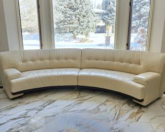 Curved Off White Leather Two-Piece Sofa by W. Schillig -