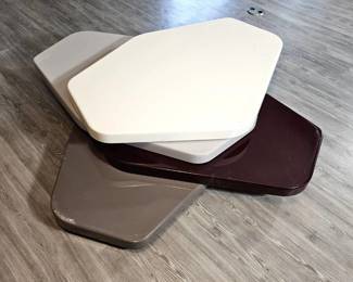"Spline" Coffee Table w/ Four Rotating Tops- In Neutral Lacquered Wood- 1980s Roche Bobois- Fred RIEFFEL Design