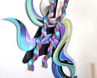 Shlomi Haziza (Israeli) Acrylic and Lucite multi-colored ribbon wall sculpture - Signed by Artist