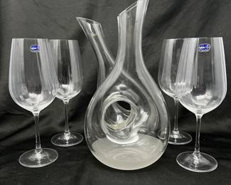 Bohemian Crystal Wine Glasses and Two Modern Glass Carafe Set
