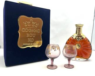 Cognac Bou XO Collectible Set includes a beautiful bottle and two elegant glasses