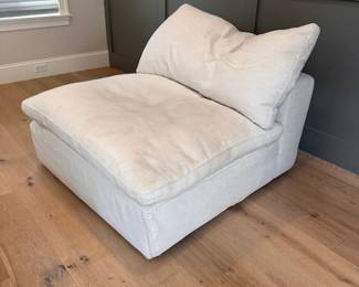 RH Cloud Armless Chair. 39"W x 40"D x 31½"H; in White Performance Linen. The seat cushion is stained, but a new slipcover can be purchased from RH. The frame and cushion are in excellent condition and lightly used.
