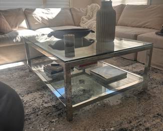 Thick glass two shelf coffee table