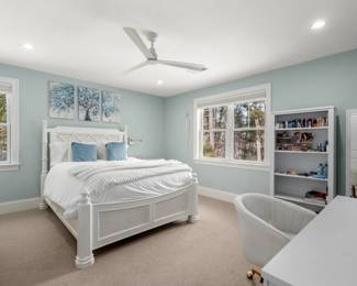 Tommy Bahama four poster queen bed (has tall posts that screw in over the existing short ones shown) in white with cane accent.