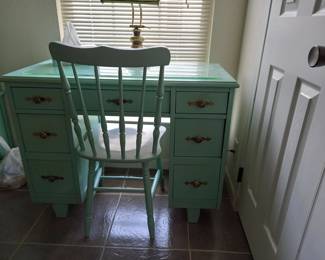 Mint green painted desk with matching chair