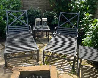 $480. Two chaises and two side tables. Available for online buying Wednesday per instructions in sale details.
