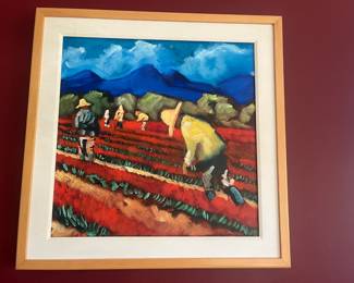 Pierce Milholland, "Skagit Valley Workers Series III" Art is 24"sq. Framed it is 30.75"sq. Oil on panel.