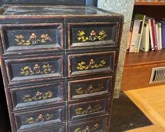 $180. Black hand-painted 10 drawer chest. 15.75"w x 13."d x 23.25"h.