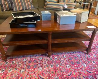 $220. Solid wood coffee table with two shelves. 52" x 28"d x 18.25"h.