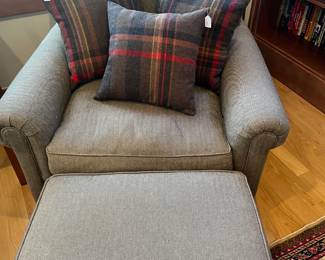 $420. Ralph Lauren herringbone upholstery armchair and ottoman. 39"w x 39"d x 33"h. Ottoman is 27"w x 23"d x 16"h. cushions from Design Within Reach sold separately