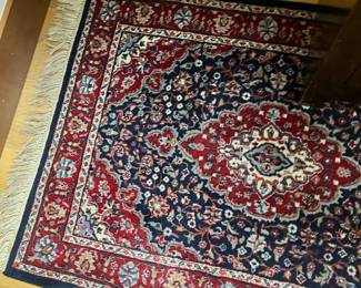 $220. Navy and Burgundy oriental carpet. 6'2" x 2'9"