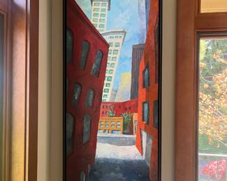 Mitchell Freifeld, "Smith Tower" oil on canvas original. 50" h x 20"w.