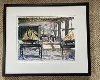 Brian Kipping Monotype 1/1 "Sailing Room in Sunlight". Framed 25"w x 12"h. too much glare to see- will add new photo. Available for online buying Wednesday per instructions in sale details.
