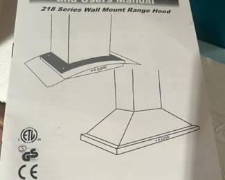 New in box Cavalier Spagna Vetro 218 Series Wall Mounted Stainless Steel Range Hood. Model number SV218B2-30. For sale during in-person shopping Friday and Saturday.