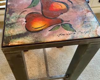 Side Table with Pear Design Tile Top