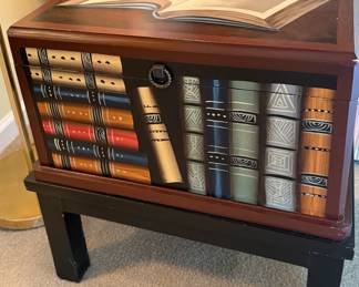 Wooden Side Table/Chest with Faux Book Front