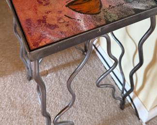 Contemporary Side Table with Wavy Metal Legs