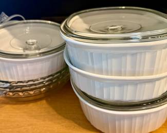 Corning Ware French White Casserole Dishes with Lids and Glass Pie Dishes