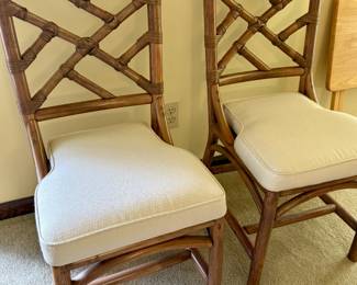 Fretwork Back, Bamboo Frame, Upholstered Seat Dining Chairs by Clark Casual