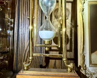 Brass Hour Glass on Wooden Stand