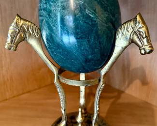 Decorative Marble Egg on Gold Tone Horse Head Support