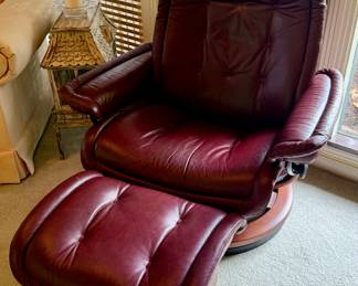 Burgundy Stressless Chair and Footstool