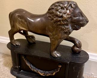 Bronze Lion on Wood Base