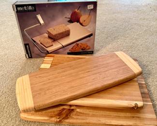 Stainless Steel Cheese Slicer and Wooden Cutting Boards
