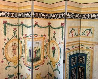 8' Tall 6-Panel Hand Painted Wood Folding Screen/Room Divider