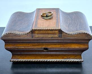 Antique rose wood sewing workbox of the 1800s