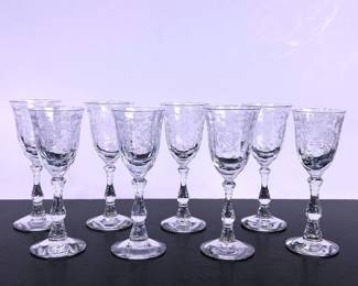 Vintage set of Fostoria Glass Navarre Etch Cordials