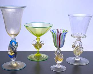 Vintage Venetian Art Glass Goblets