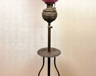 Another antique piano floor oil lamp which has been converted over to electricity. 