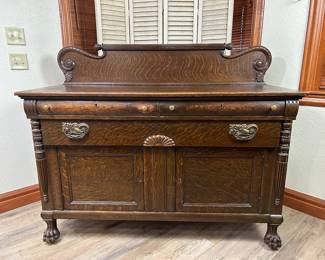 Antique Tiger Oak Sideboard Buffet, circa 1890.