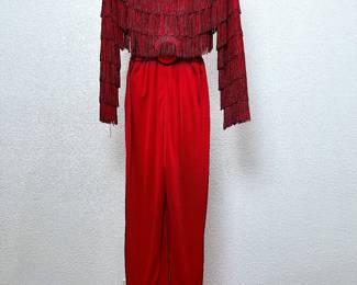 Vintage red fringe jumpsuit by Joy Stevens of California 