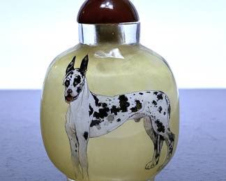 Chinese snuff bottle with hand painted Great Dane in the interior
