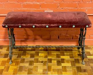 Antique wrought iron base bench