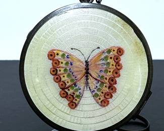 Circa 1930 Sterling Silver & Guilloche Enamel Compact by Ripley & Gowan