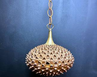 1960s mid century rattan hanging light fixture