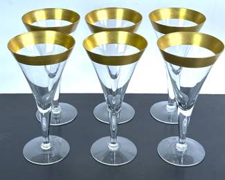 Vintage mid century Dorothy Thorpe gold band water goblets