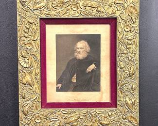 Antique framed engraving of Henry Wadsworth Longfellow