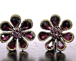 Vintage Amethyst Rhinestone Clip On Earrings