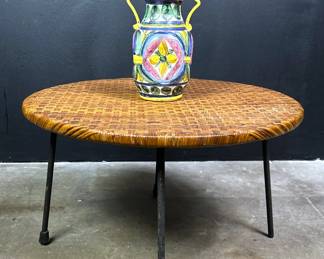 Mid century modern rattan top low side table