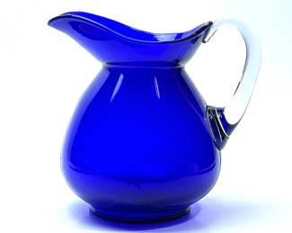 Art Deco 1930s cobalt pitcher by Cambridge Glass of Cambridge, Ohio.