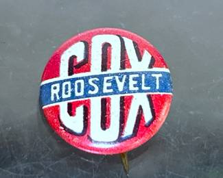 Antique 1920 Presidential campaign pin back button for J. Cox for president & F. D. Roosevelt for vice president.