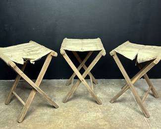 Antique wooden x-frame folding camping stool