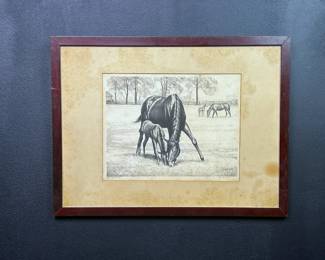 Old limited edition lithograph 'First Days' by Clarence William Anderson (1891-1971). He studied at the Art Institute of Chicago. Anderson first illustrated other author’s works and thought of himself as an artist not a writer. However editor Doris Patee encouraged him to write text to accompany his drawings. Eventually he wrote full length novels. He also wrote many other pony stories, non fiction works, especially on racing, and some non-pony stories for children. He was also an accomplished rider, show judge and poet.