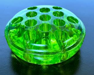 Antique uranium glass flower frog