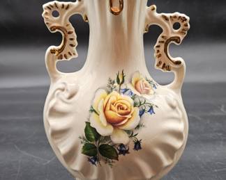 Vintage Dbl. Handled Victorian Vase w/ Yellow Rose