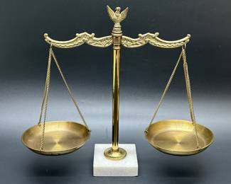 Vintage Brass Balance Scales on Marble Base
